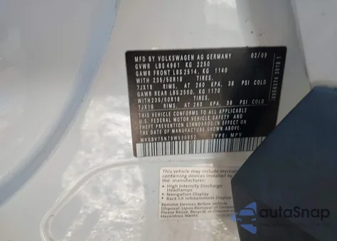 2009 Volkswagen Tiguan Sel z USA, uszkodzony, nr VIN WVGBV75N79W530852